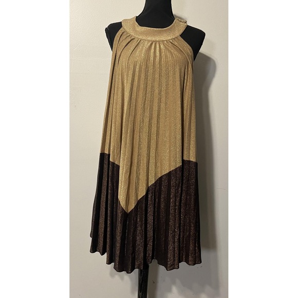 Free People Dress Womens Medium Gold Glitter Halter Swing Trapeze Mini Party - Picture 5 of 14